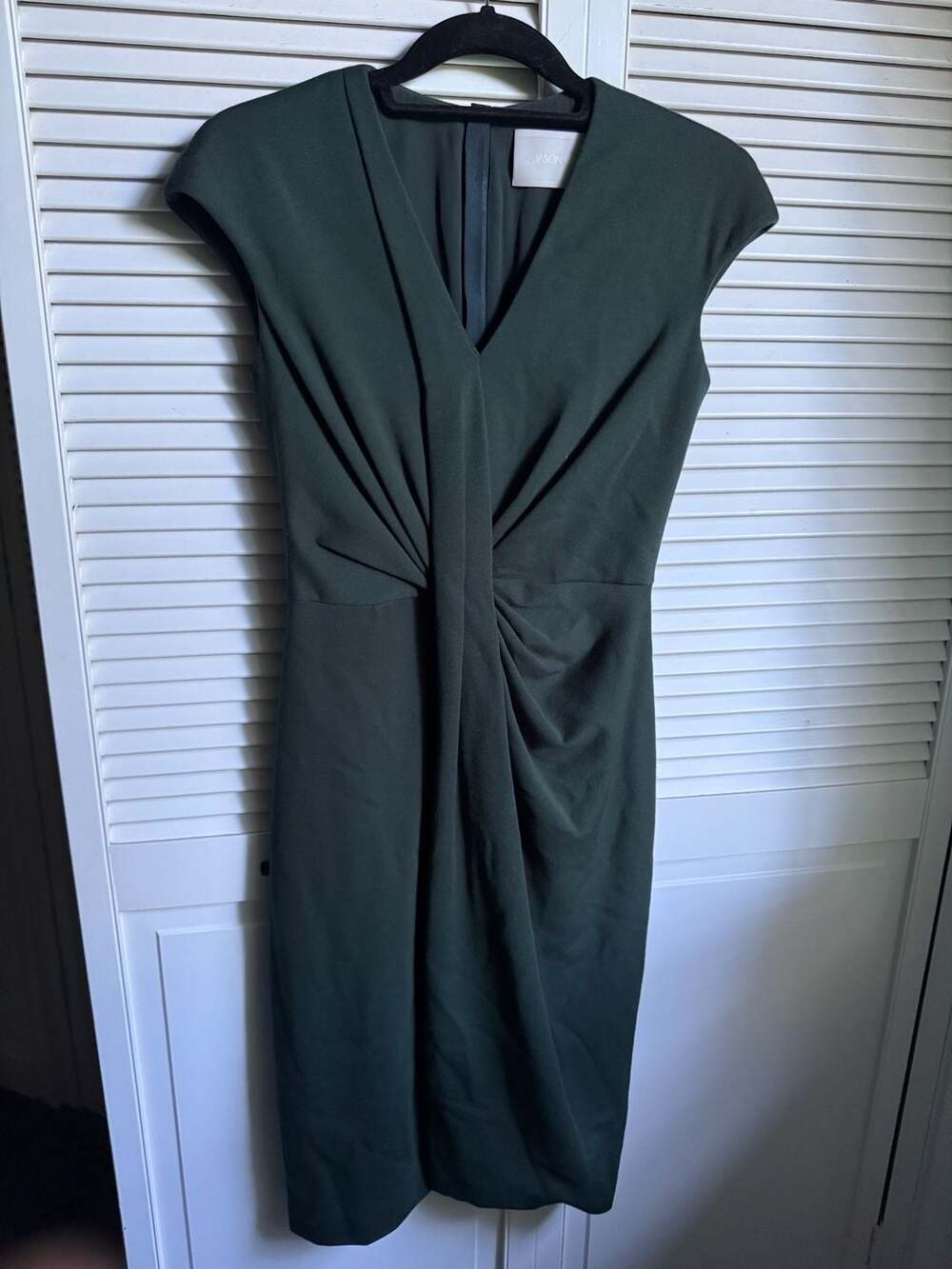 Jason Wu Green V-Neck Cap Sleeve Ruched Twist Front Sheath Dress